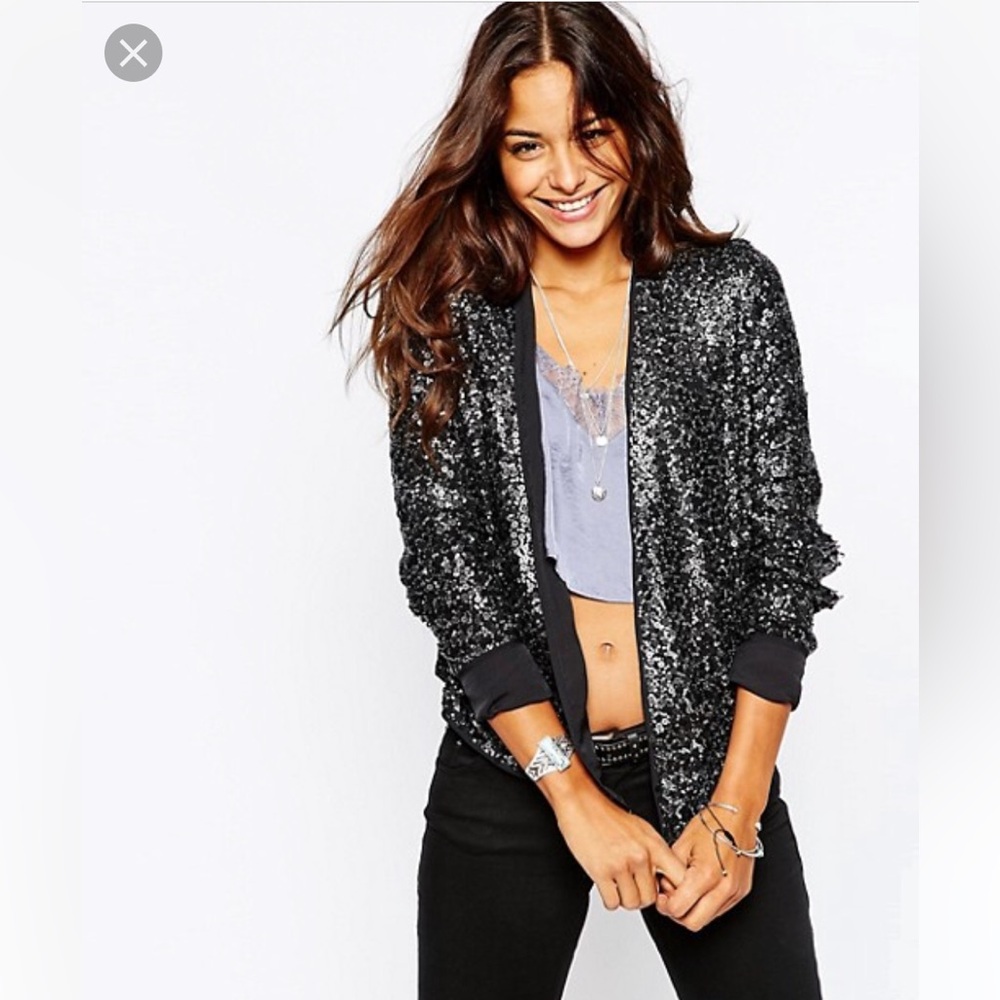 XS Abercrombie Black Sequined Open-Front Blazer